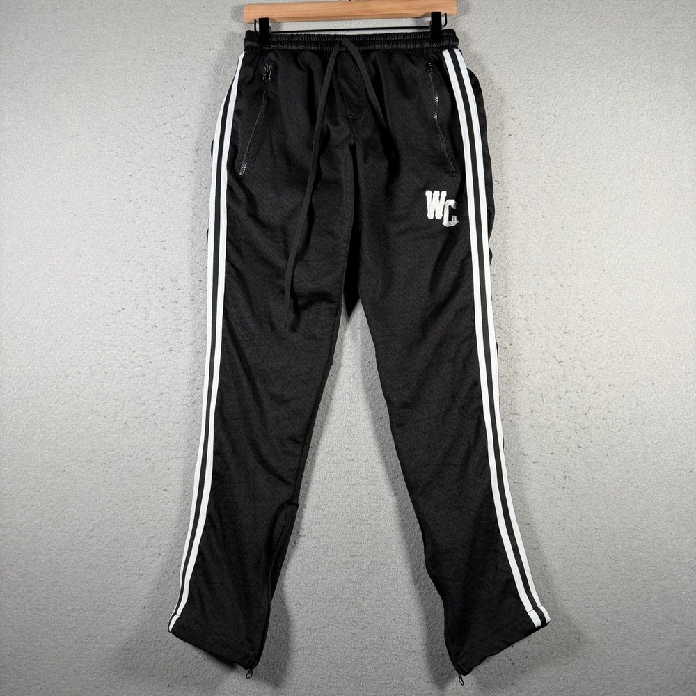 Who Cares Mens Black White Striped Mesh Track Pants Size‎ M Zipped Pockets Ankle